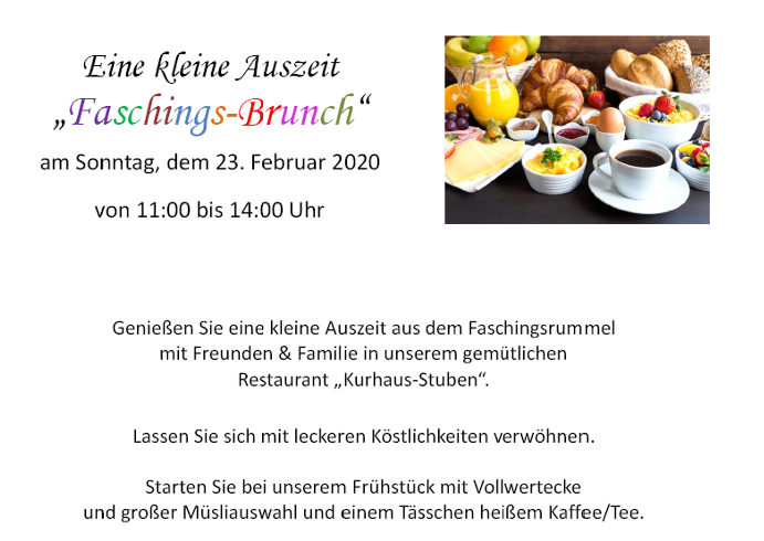 Faschings-Brunch im Restaurant Kurhaus-Stuben, Hotel Kurhaus Ochs, Schmitten, Taunus